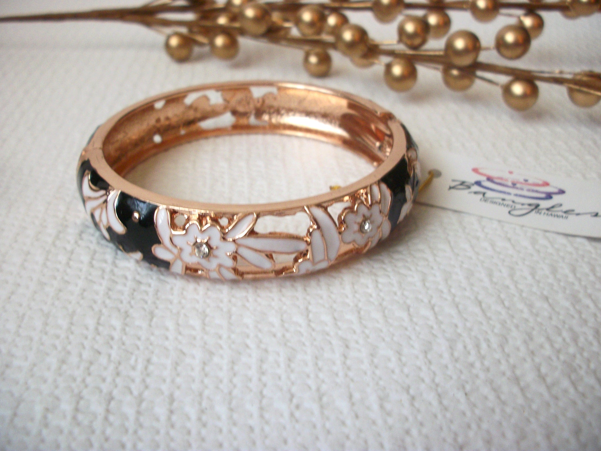 Metal Rose Gold Toned Cloisonne Floral Bangle 71116