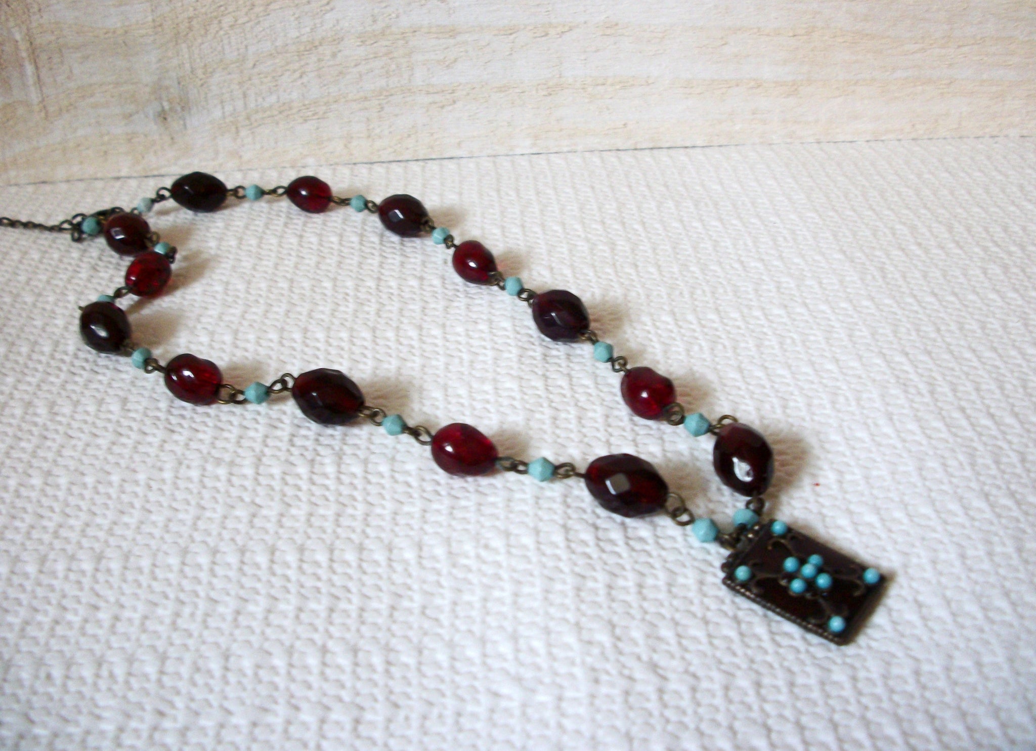 Bohemian Red Turquoise Blue Glass Necklace 50420