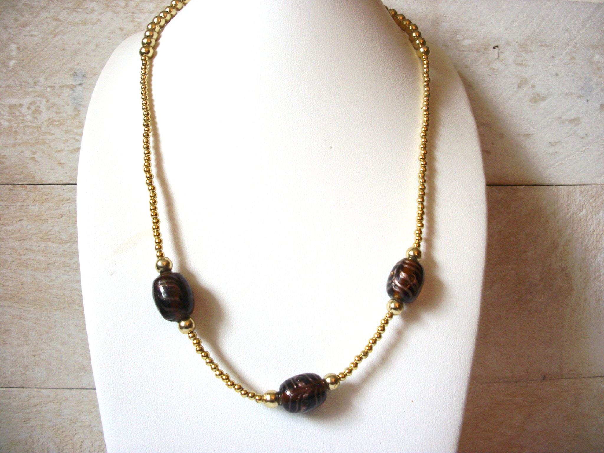 Vintage Glass Brown Gold Necklace 50520