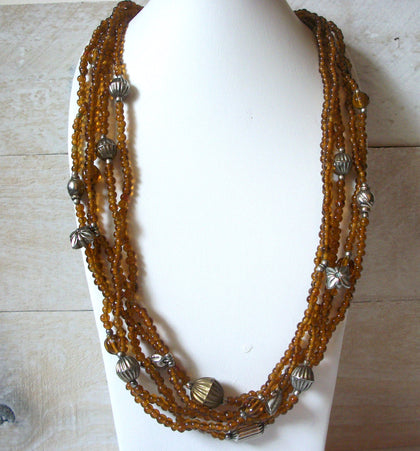 Vintage Chunky Honey Amber Glass Necklace 50520