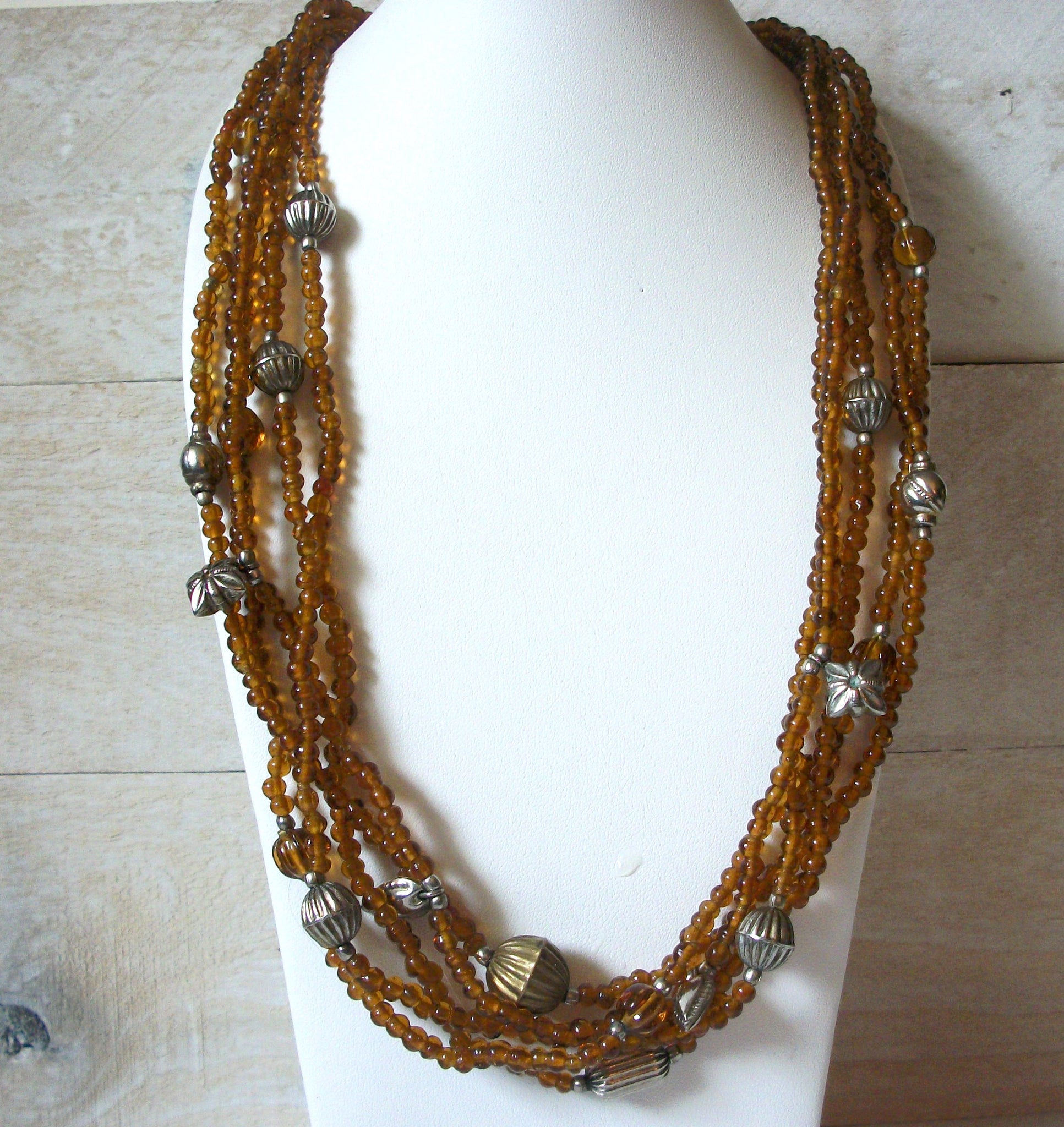 Vintage Chunky Honey Amber Glass Necklace 50520