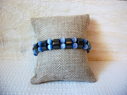 Retro Hematite Blue Tigers Eye Glass Bracelet 50620