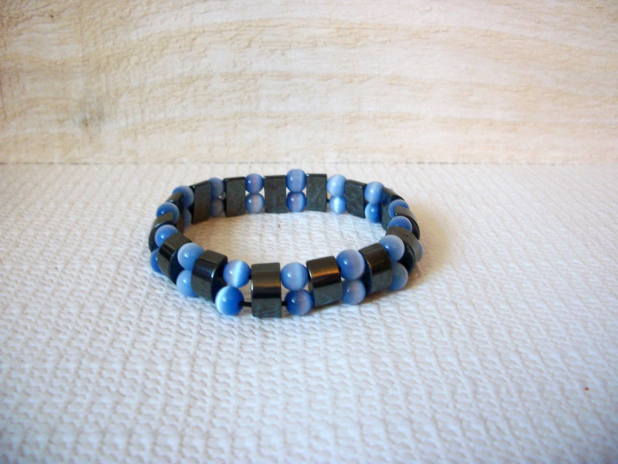 Retro Hematite Blue Tigers Eye Glass Bracelet 50620