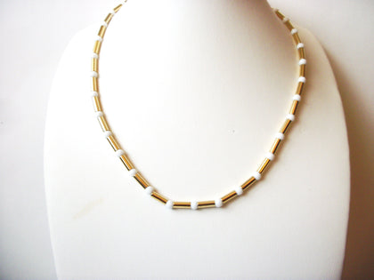 Vintage Gold White Lucite Necklace 83116