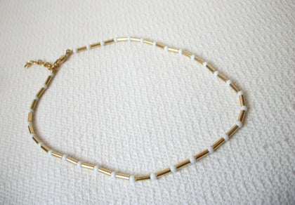 Vintage Gold White Lucite Necklace 83116