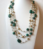 Vintage Chrysocolla Stone Beads Glass 86 Inch Necklace 111620