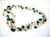 Vintage Chrysocolla Stone Beads Glass 86 Inch Necklace 111620