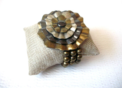 Vintage Distressed Oxidized Metal Flower Bracelet 111620