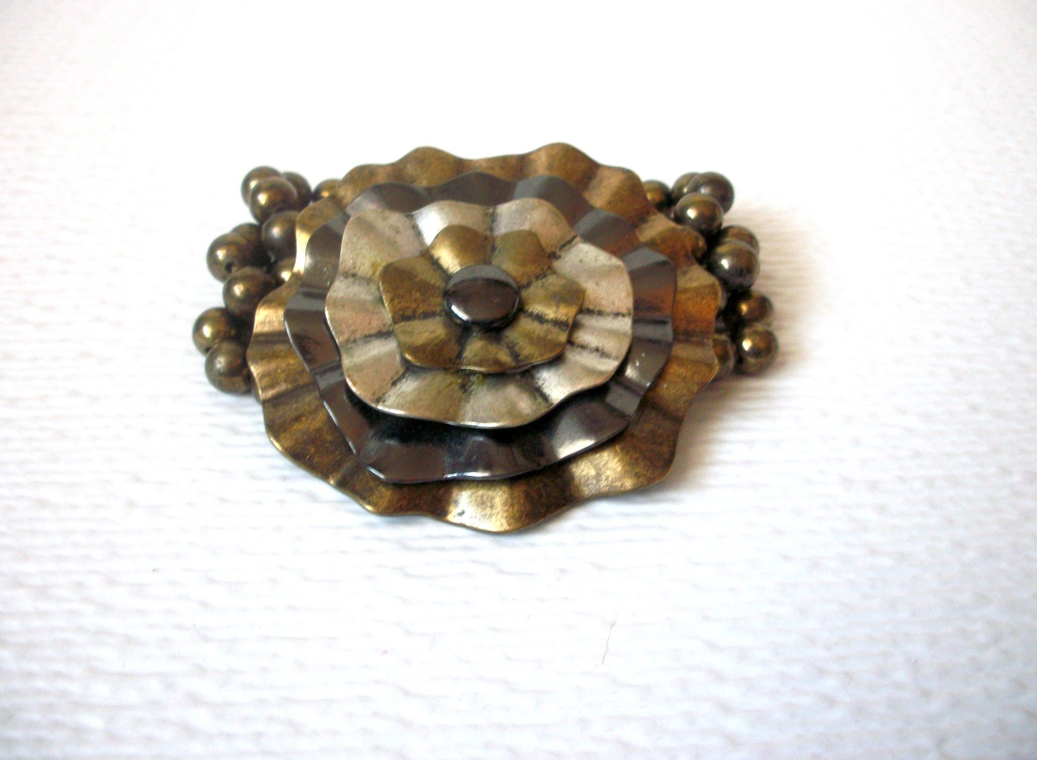 Vintage Distressed Oxidized Metal Flower Bracelet 111620