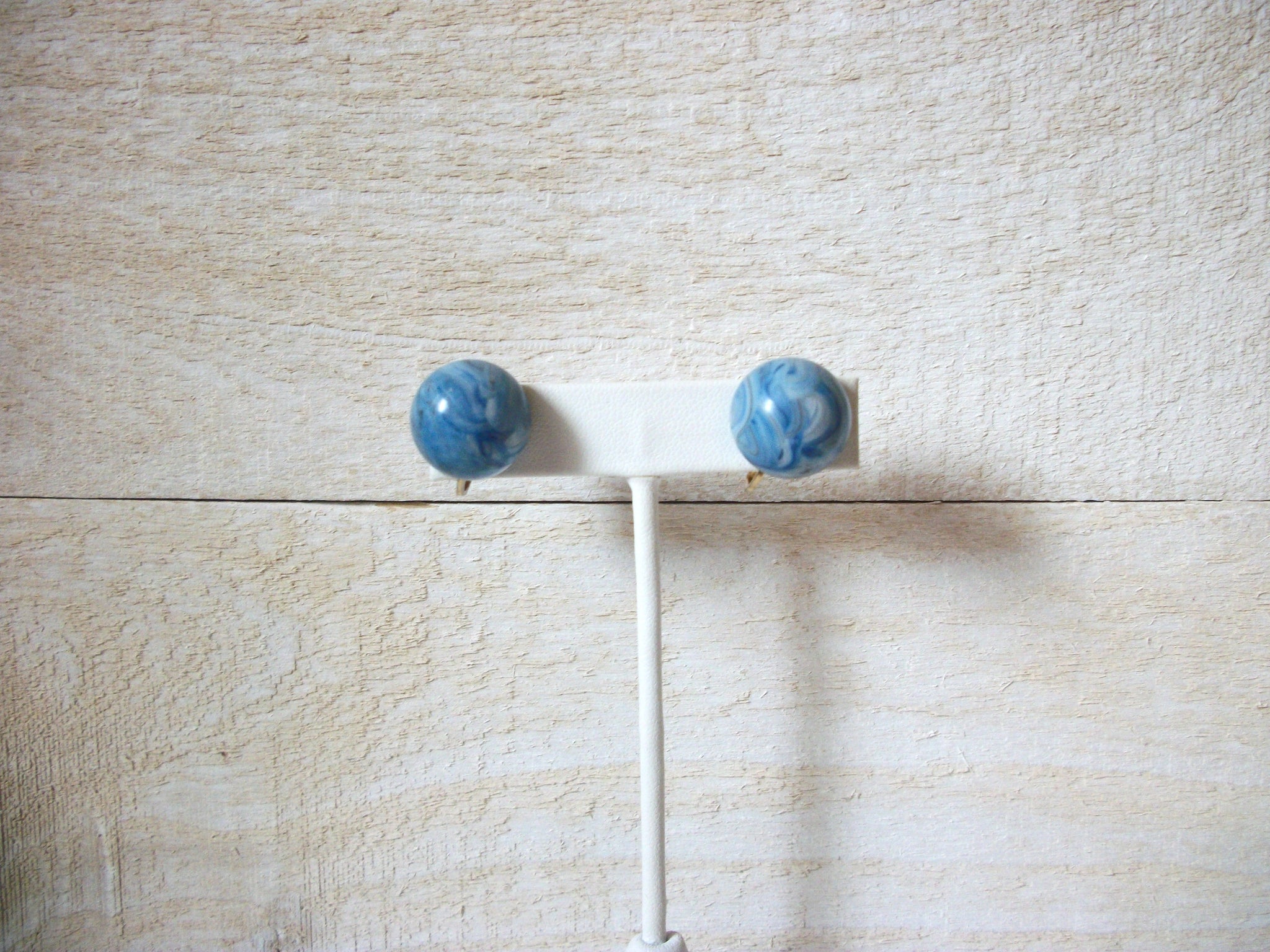 Vintage Blue Marbleized Bakelite Earrings 50820