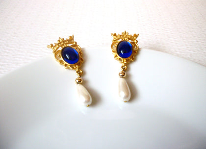 Retro Royal Blue Faux Pearl Earrings 111720