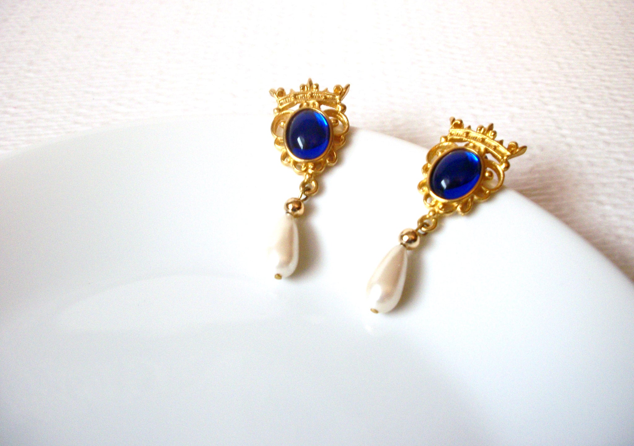 Retro Royal Blue Faux Pearl Earrings 111720