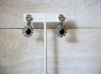 AMWAY Demi Silver Tone Black Onyx FILIGREE Flower Earrings 50820