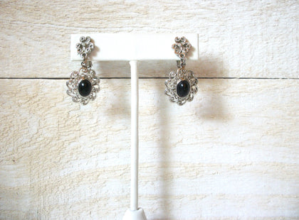 AMWAY Demi Silver Tone Black Onyx FILIGREE Flower Earrings 50820