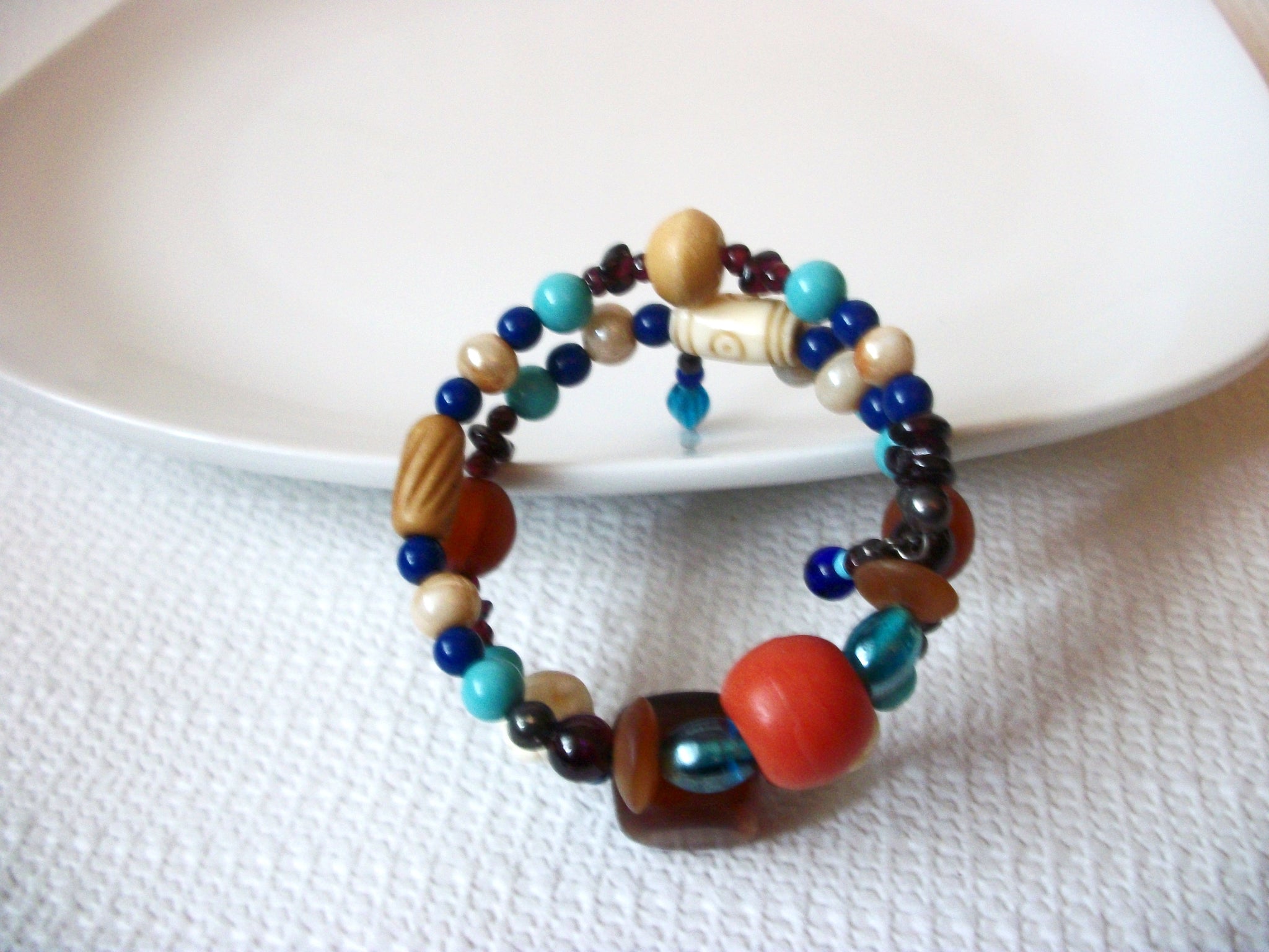 Bohemian Memory Wire Glass Beads Bracelet 83116