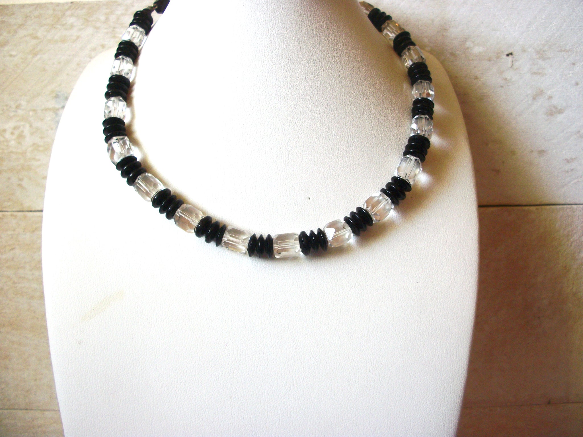 Vintage Clear Black Glass Necklace 51020