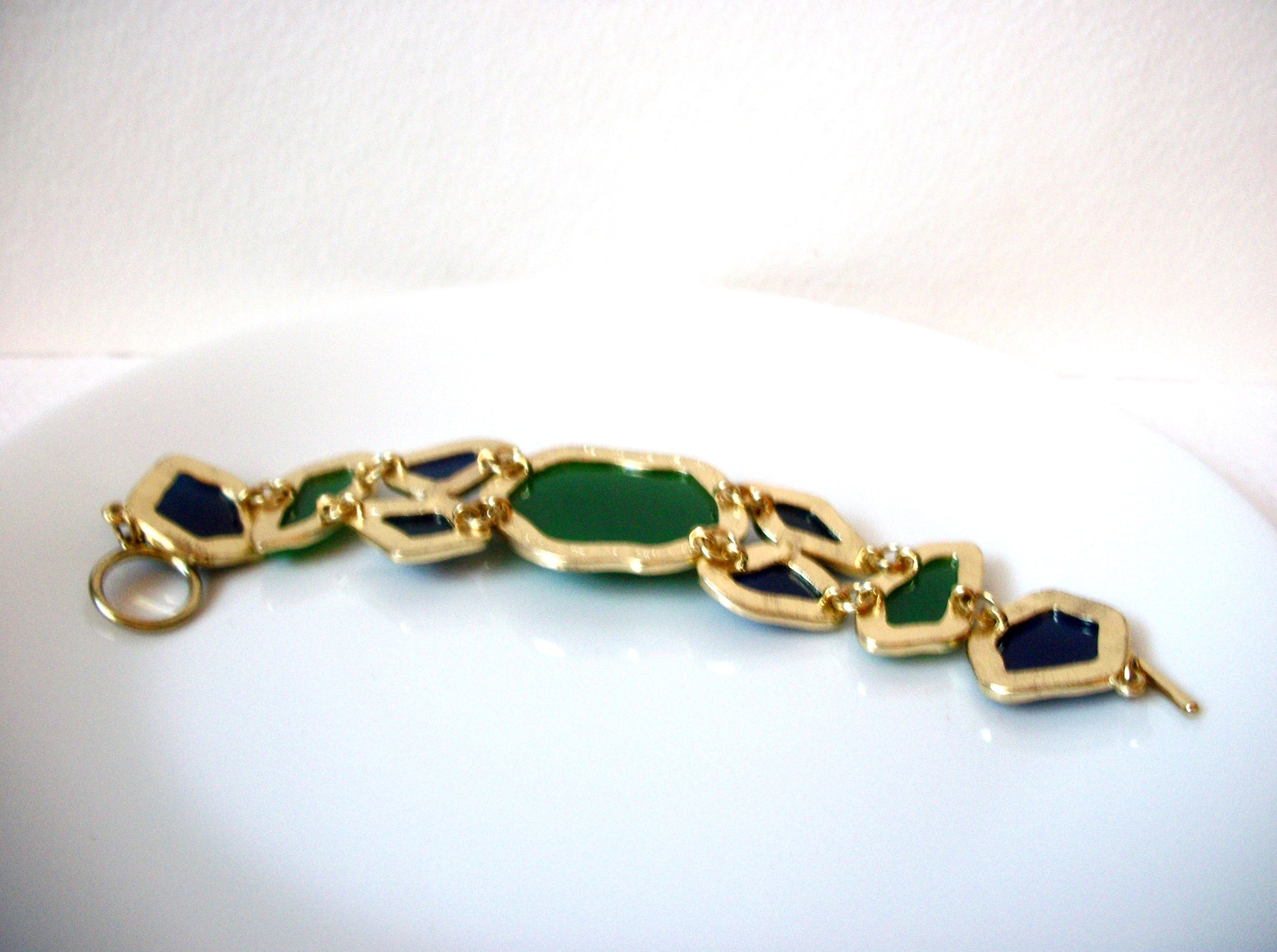 Retro Gold Blue Green Statement Bracelet 111820