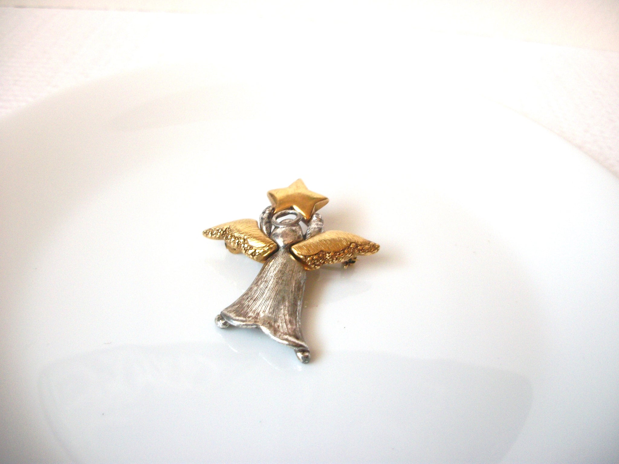 Vintage LC Distressed Metal Angel Brooch Pin 111820