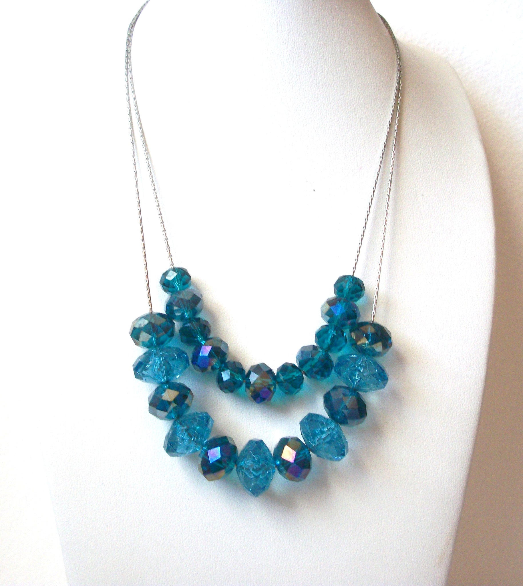 Retro Blue Czech Glass Necklace 111920