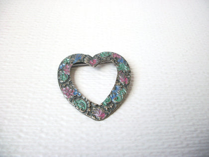 Vintage Distressed Metal Heart Brooch Pin 111920