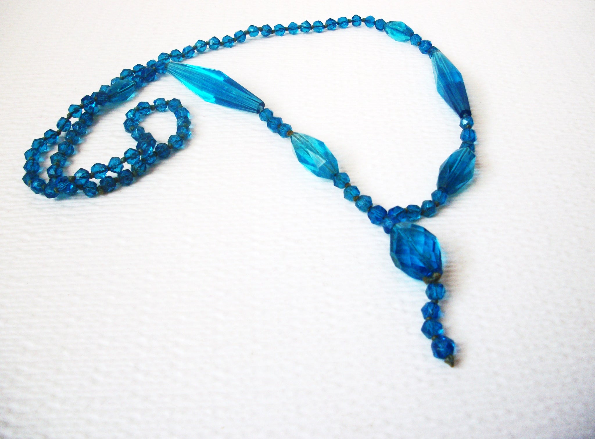 Vintage 1950s Blue Glass Tassel Necklace 111820