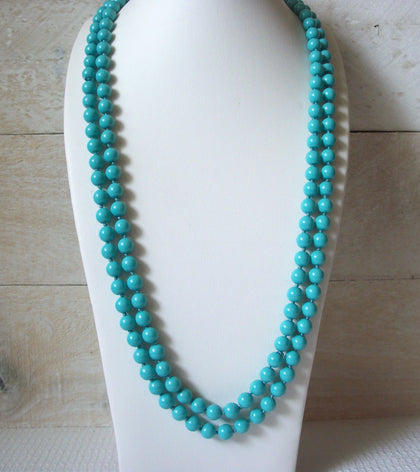 Vintage Turquoise Blue 1970s Glass Pearl Necklace 51220