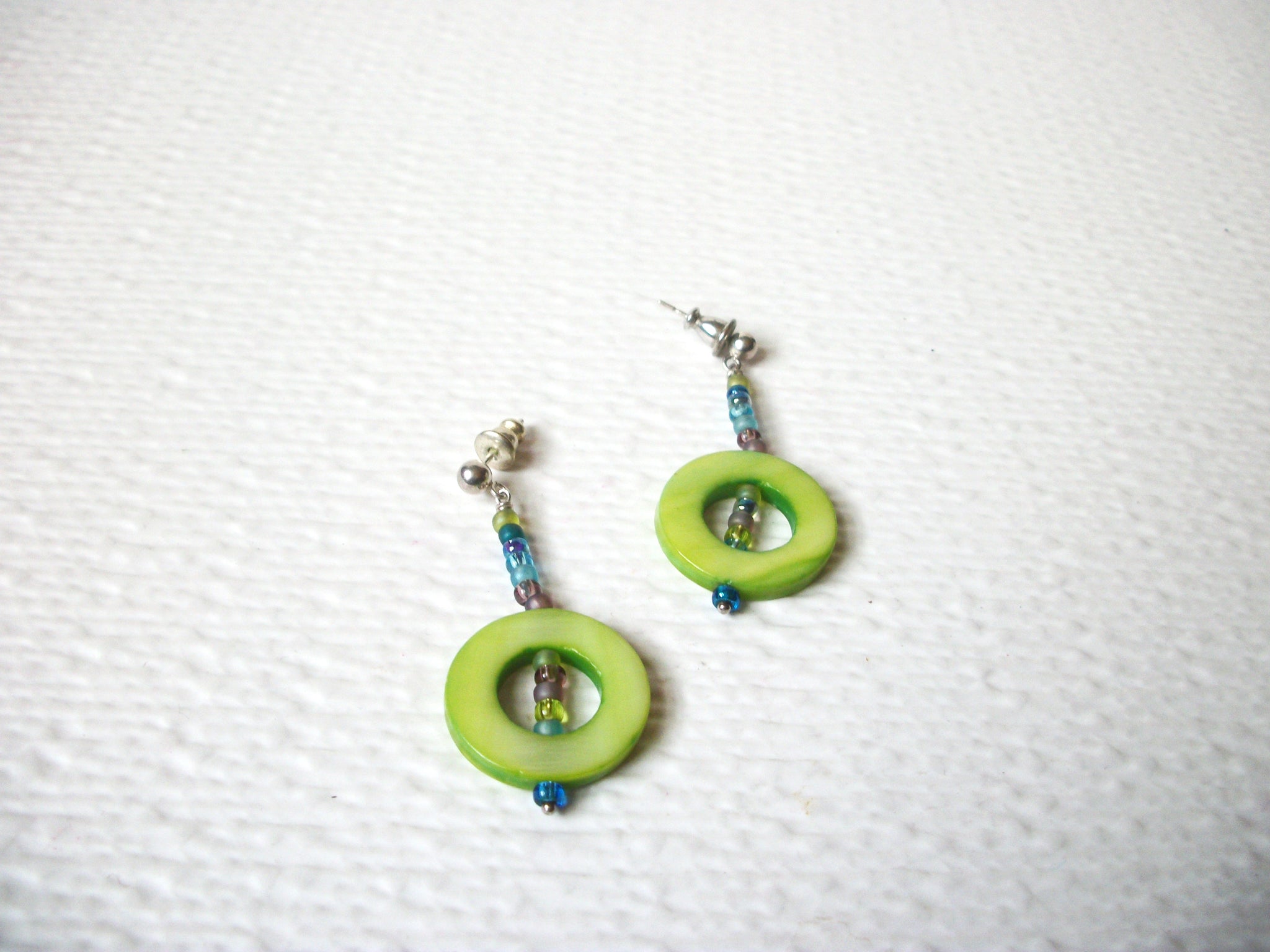 Retro 1950s Green Shell Glass Earrings 111920