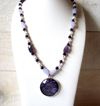 Retro Purple Lavender White Glass Necklace 51420