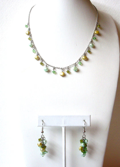 Retro Glass Necklace Earrings Set 111920