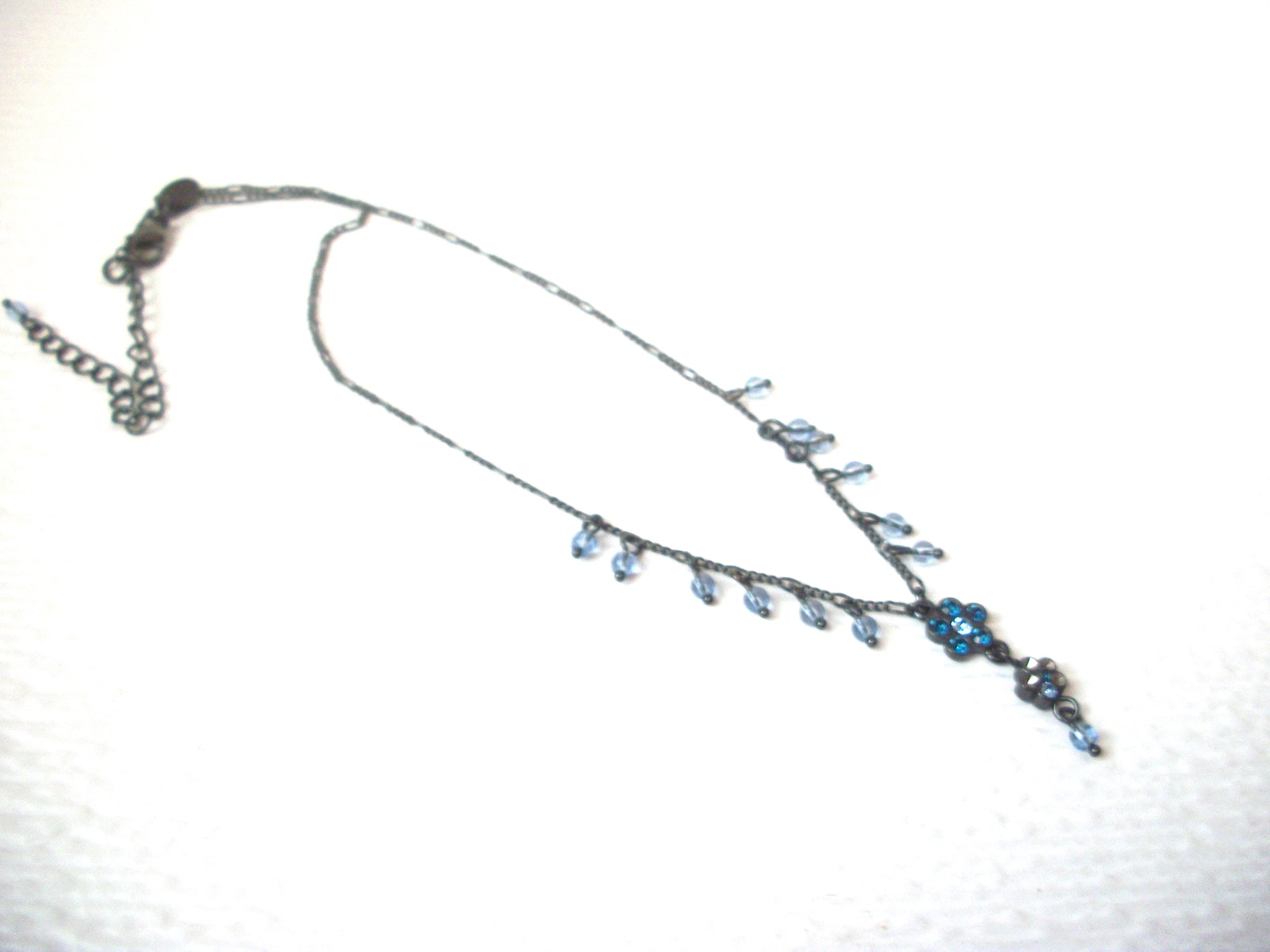 Vintage Victorian Inspired Designer Blue Rhinestone Necklace 112020