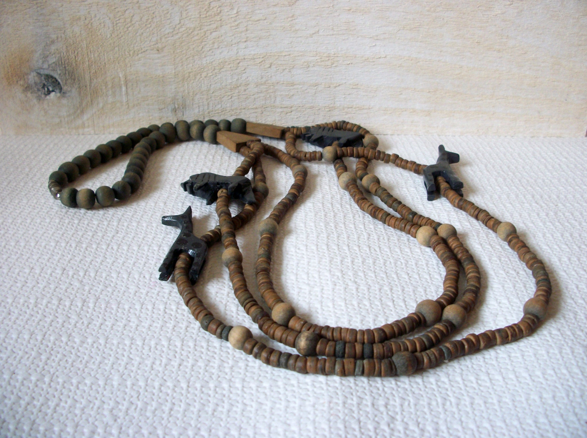 African Lion Hyena Wood Necklace 51420