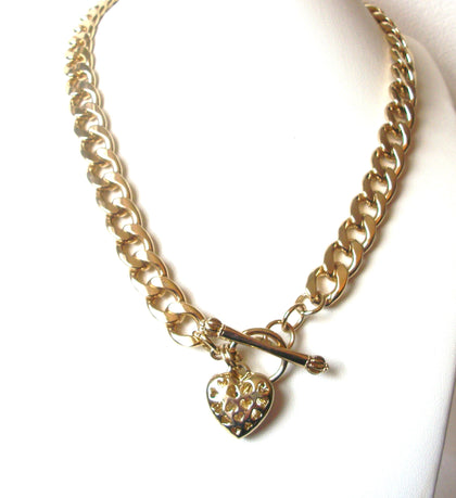 Retro Chunky Gold Toned Links Heart Necklace 112020