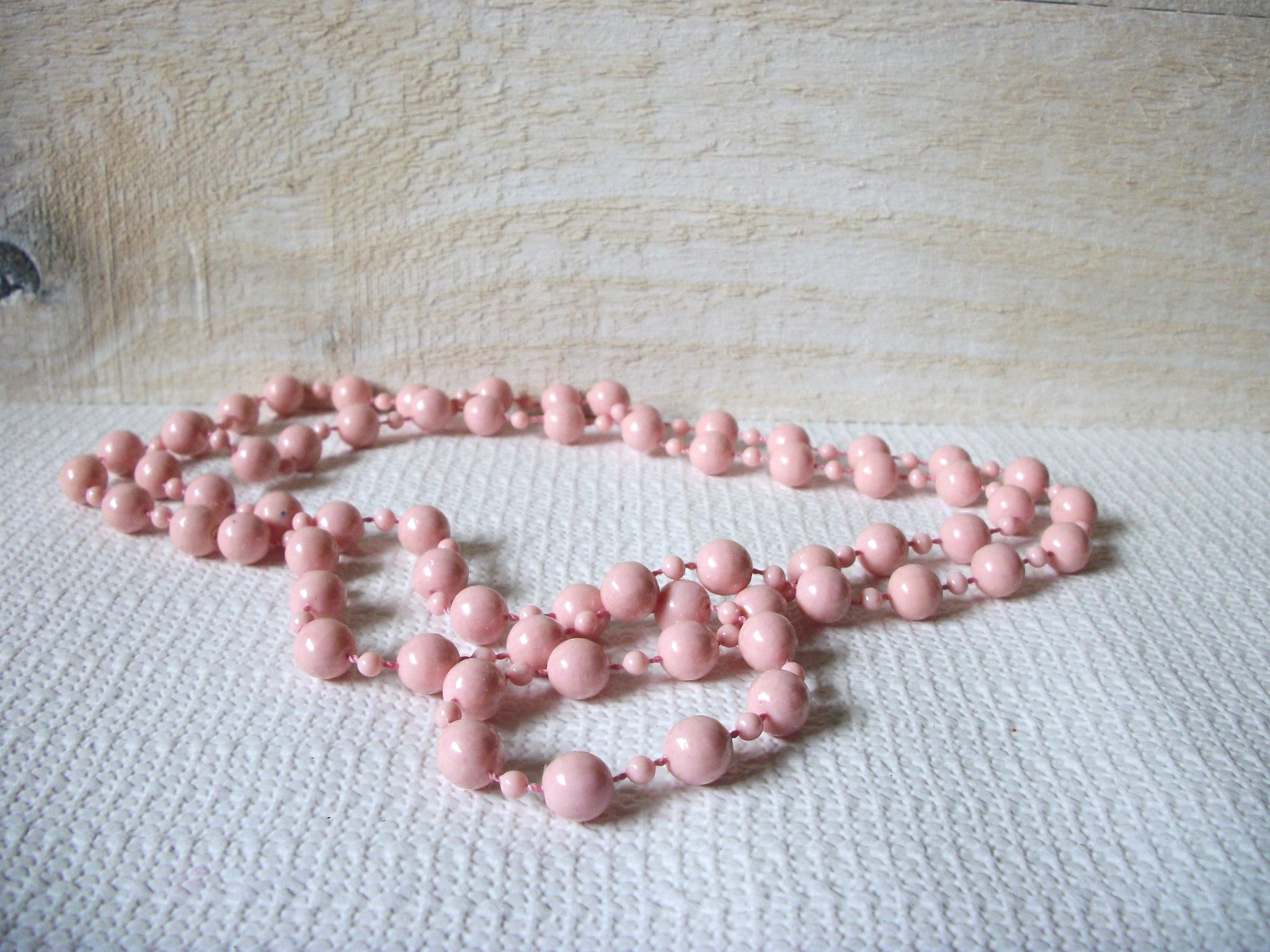 Vintage Pink Old Plastic Beads Necklace  51520