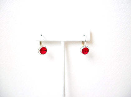 Retro Silver Toned Red Rhinestone Earrings 112120