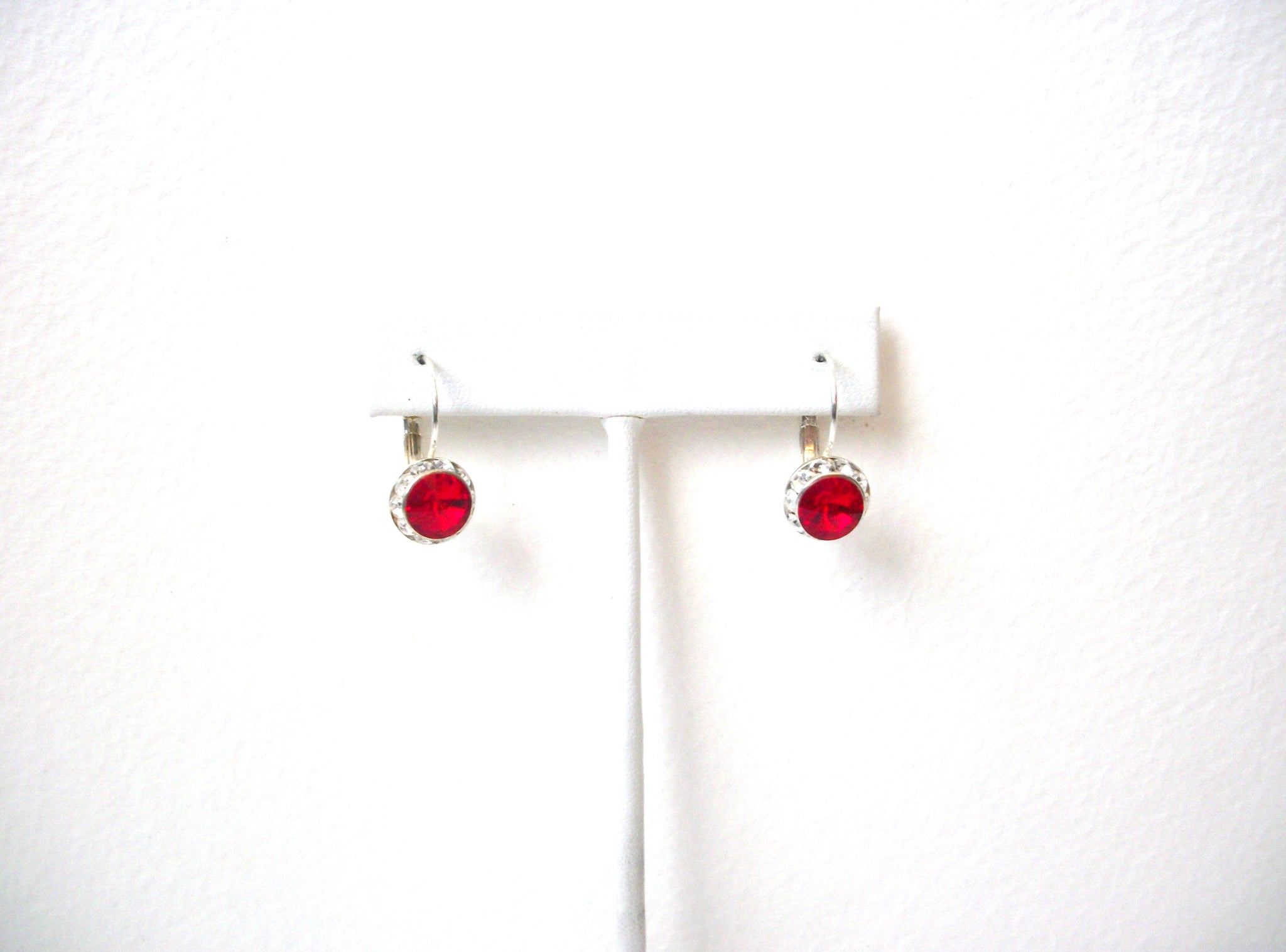Retro Silver Toned Red Rhinestone Earrings 112120