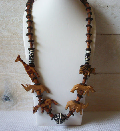 Massive Carved Animals African Necklace 51620