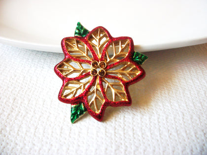 Joan Rivers Poinsettia Rhinestones Brooch 8316