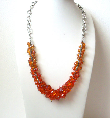 Vintage Orange Czech Glass Necklace 112220