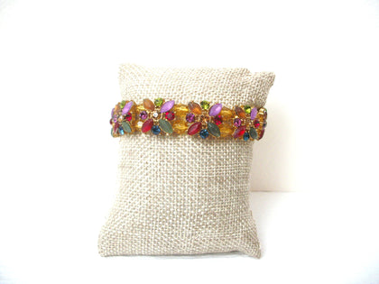 Vintage Colorful Rhinestone Flower Bracelet 112120
