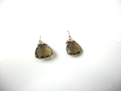 Vintage Dark Olive Prong Set Glass Earrings 112120