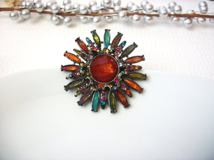 Vintage Sun Love Life Glass Rhinestones Sun Floral Pin 8316