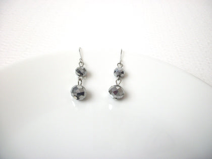 Retro Czech Glass Dangle Earrings 112120 Silver toned Silver faceted Czech Glass For pierced ears 1 inches long