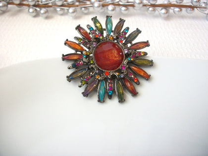 Vintage Sun Love Life Glass Rhinestones Sun Floral Pin 8316