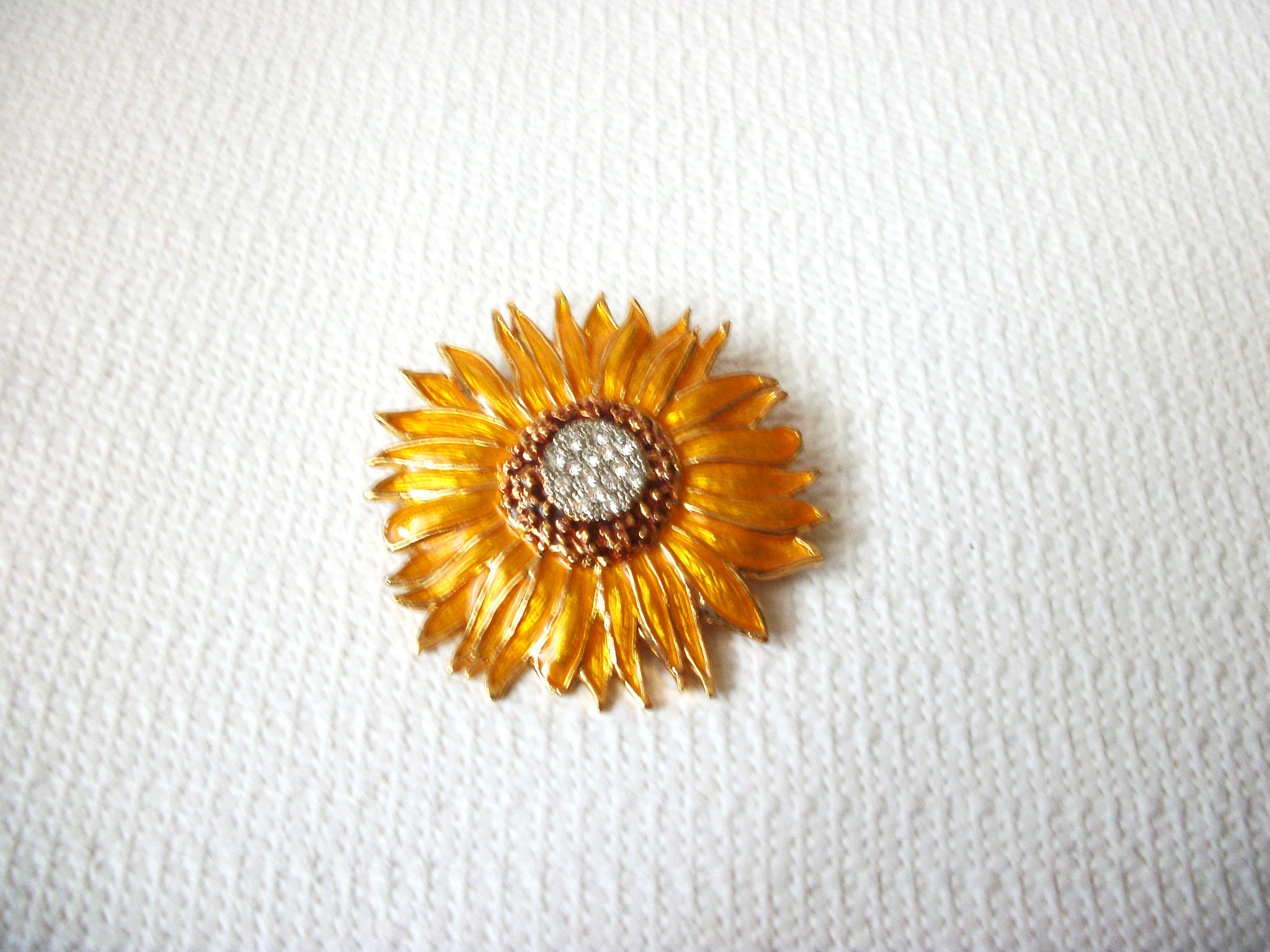 Vintage Enameled Rhinestones Flower Pin 121416