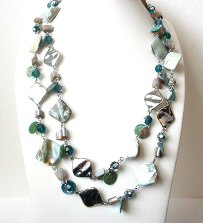 Vintage Designer Glass Paua Abalone Shell Necklace 112320