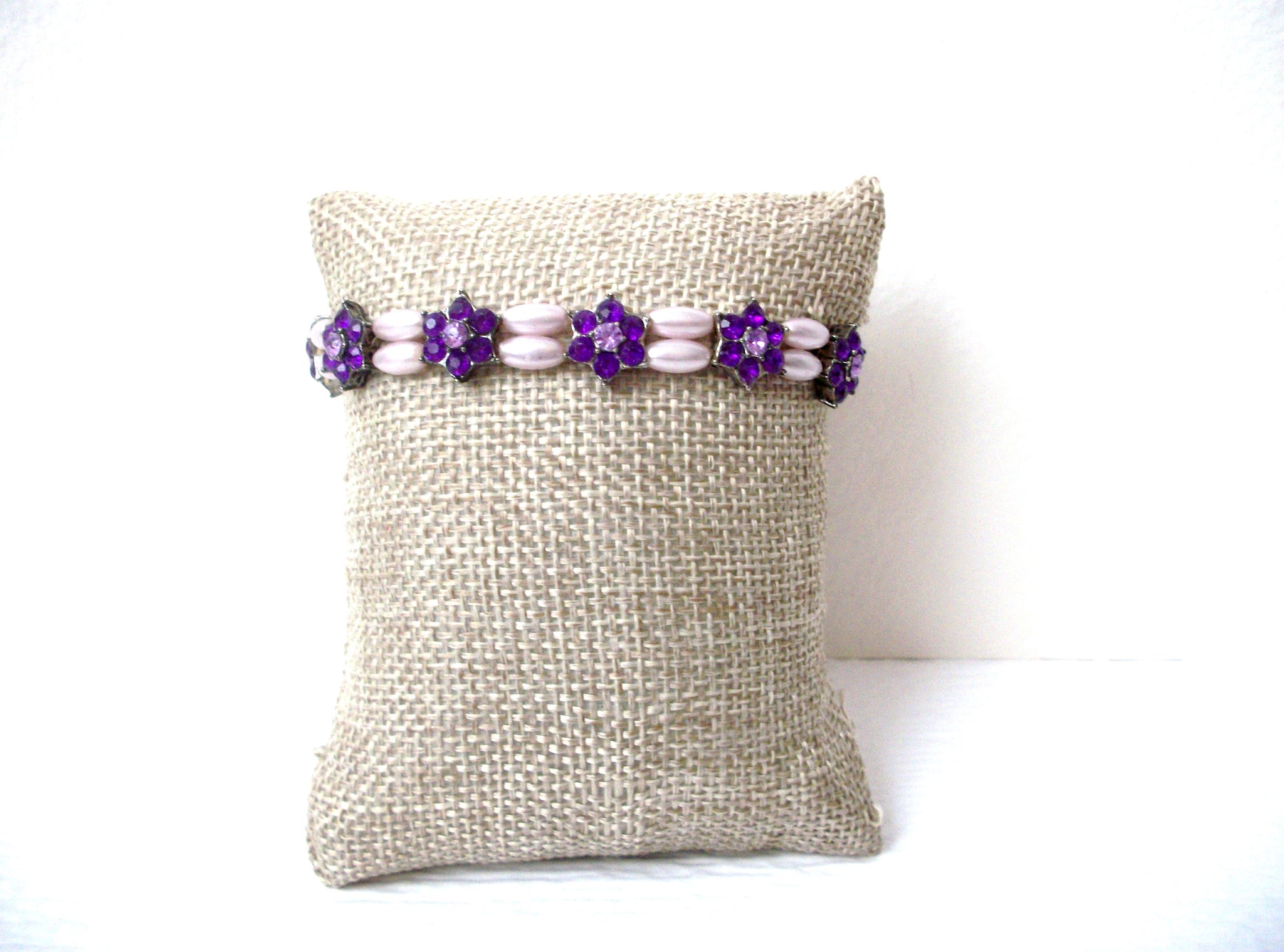 Vintage Purple Rhinestone Faux Pearl Bracelet 112120