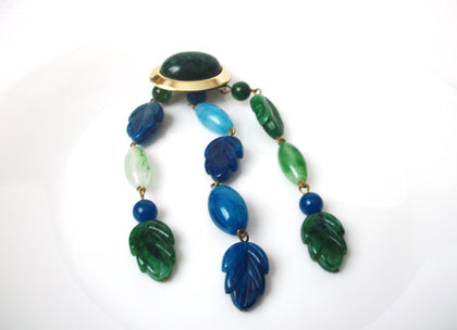 Vintage Green Blue Leaves Brooch Pin 112120