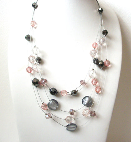 Retro Gray Pink Multi Strand Necklace 112120