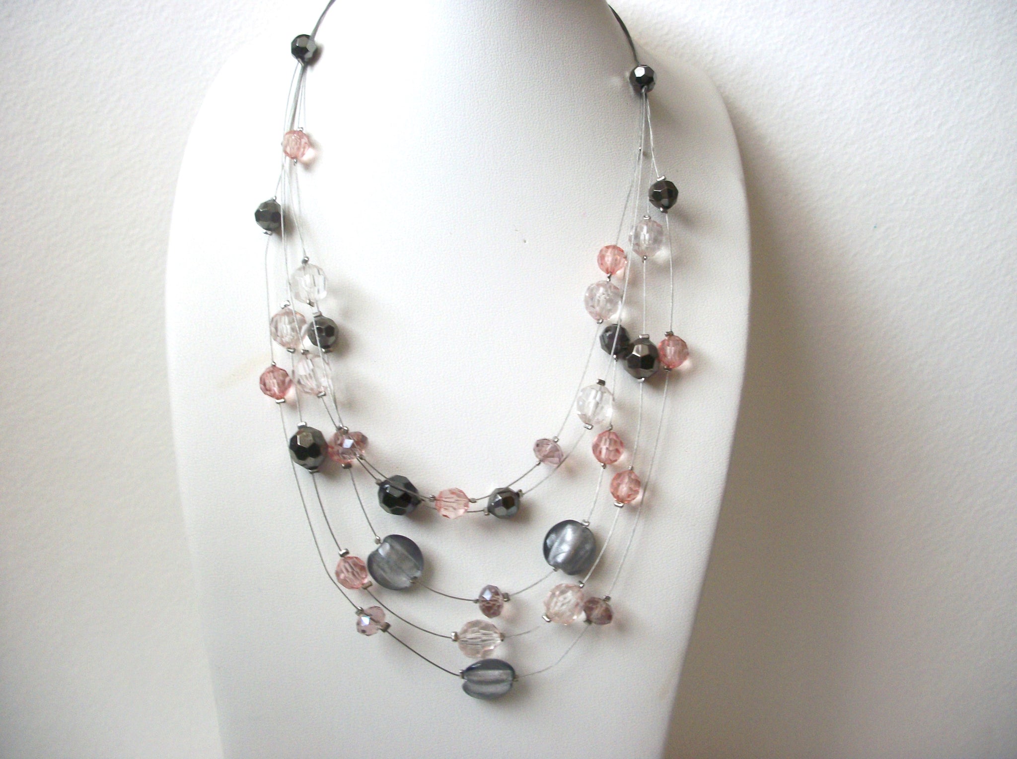 Retro Gray Pink Multi Strand Necklace 112120