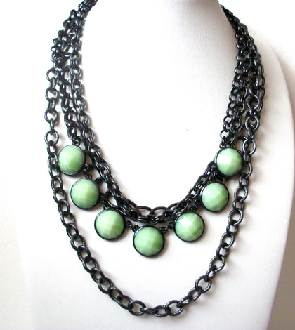Retro Stamped Dark Silver Green Statement Necklace 112320